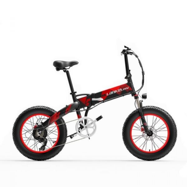 20'' Vélo Électrique LANKELEISI X2000PLUS Cadre en Aluminium Système de Suspension Batterie Amovible 40km/h 1000W 12.8Ah Rouge&Noir