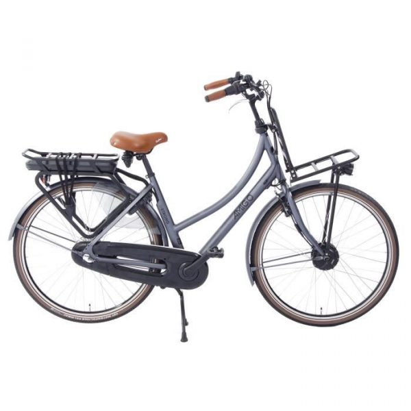 AMIGO Vélo transporteur électrique E-Strong T2 28 pouces 49 cm Femme 3SP V-Brake Gris mat