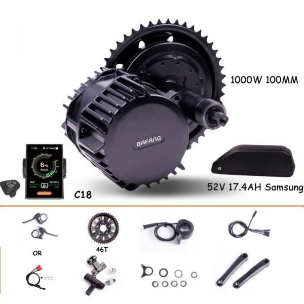 BAFANG 8FUN Kit moteur pédalier BBSHD 1000W avec YingWu 52V 17,4Ah SAMSUNG Batterie au lithium et Écran C18 pour Vélo électrique