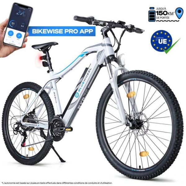 BLUEWHEEL e-Bike 27,5" | Conformité EU | E-Mountainbike 21 Vitesses & Moteur arrière, 25 km/h | Vélo électrique BXB75, LED