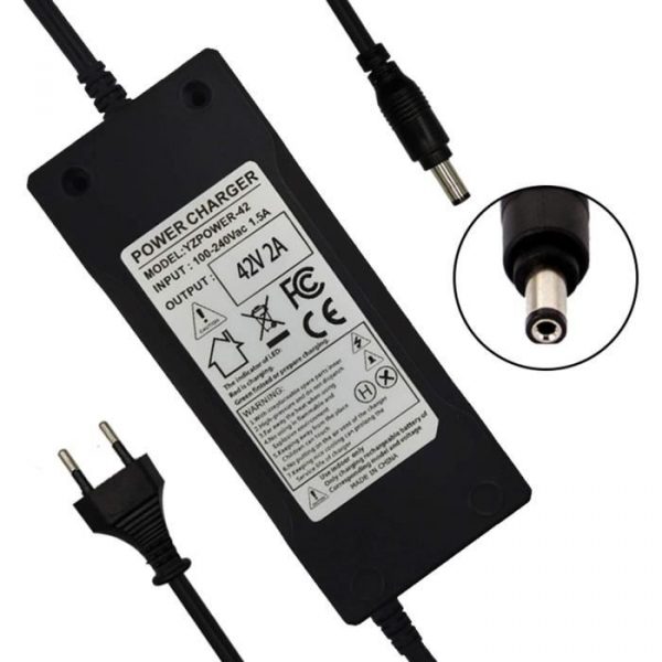 CHARGEUR DE PILES Chargeur de vélo électrique 42 V 2 A pour batterie 36 V scooter électrique avec connecteur DC 5,5 mm2,1 mm.