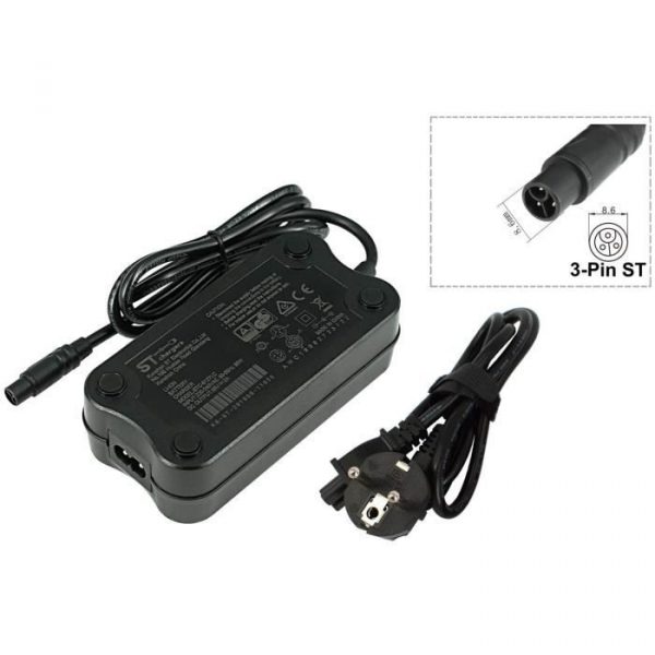 Chargeur 2A batterie lithium-ion 36V pour vélo électrique pedelec e-bike, avec 3 broches