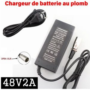 Chargeur de batterie au plomb 48V 2A pour batterie au plomb 57.6V Scooters de vélo électriques chargeur de moto prise XLR à 3 broche