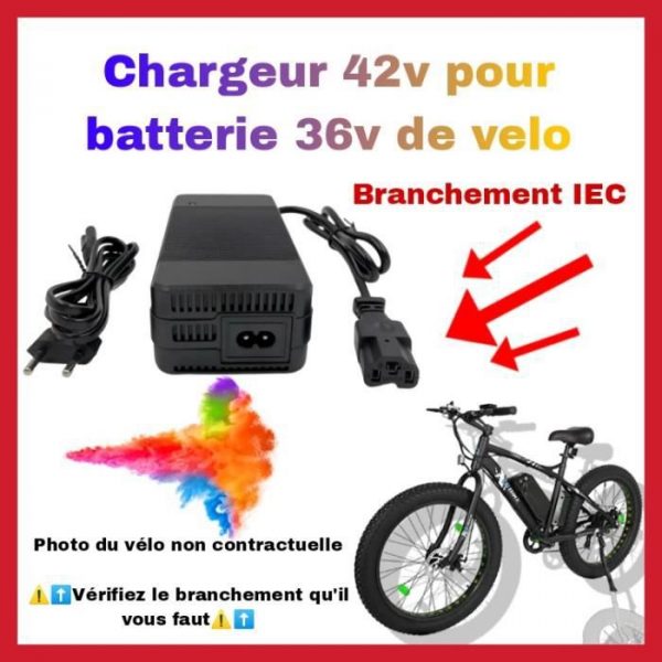 Chargeur vélo électrique 42v avec branchement spécifique IEC voir photo principale Chargeur 42v pour batterie 36v