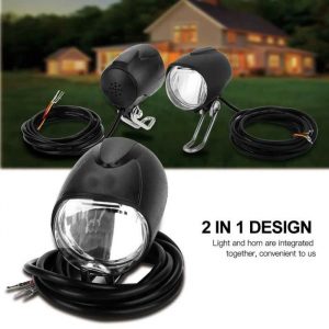 Fdit klaxon de vélo électrique Klaxon de lampe à LED pour phare avant universel à tension 2 en 1 pour vélo électrique