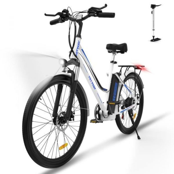 HITWAY 26" Vélo électrique,Vélo à assistance Shimano 7 Vitesses,E-Bike avec Batterie au Lithium Amovible 36V 11,2AH Ebike Blanc
