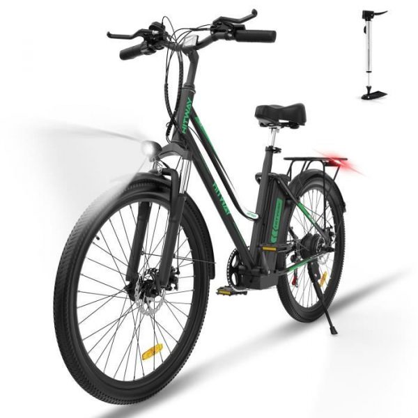 HITWAY 26" Vélo électrique,Vélo à assistance Shimano 7 Vitesses,E-Bike avec Batterie au Lithium Amovible 36V 11,2AH Ebike Noir