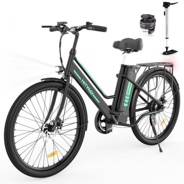 HITWAY Vélo électrique E-Bike 26" ,Moteur 250W, Batterie au Lithium Amovible 36V 8,4 Ah Portée 35-70 km avec serrure Noir