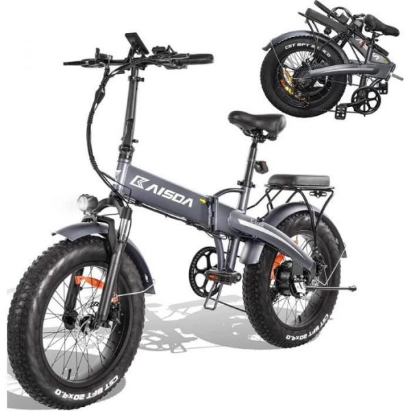 KAISDA K2 Vélo électrique pliant 20" 500W 48V 10.4Ah 32km/h Freins à disque Shimano 7 vitesses VTC VTT électrique Homme - Gris