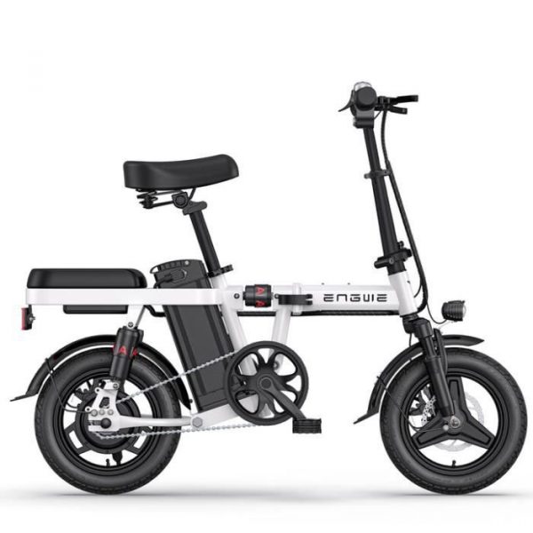 T14 Vélo électrique pliant 14 pouces, 250W, 48V 10Ah, E-bike de vill,Amortisseurs avant et arrière,VAE adulte,Blanc