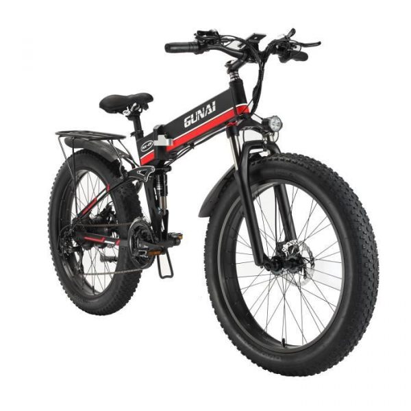 Vélo électrique 26" - Homme - GUNAI- 21 Vitesses Shimano -Batterie 12.8Ah-Rouge