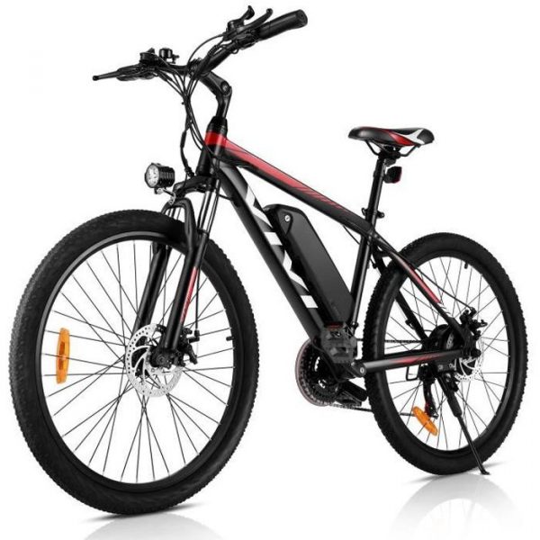 Vélo électrique 26 pouces vélo de montagne électrique 250W 36V 21 vitesses frein à disque avec phare à LED Rouge EU Prise