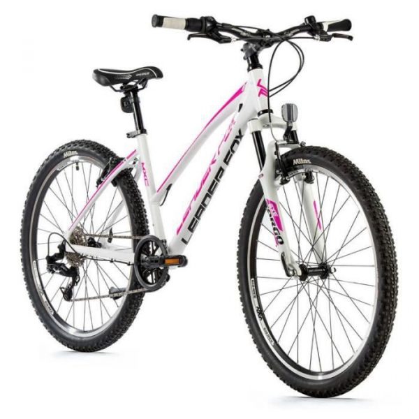 Vélo électrique VTT musculaire femme Leader Fox Mxc 2023 - blanc/rose - 150/158 cm