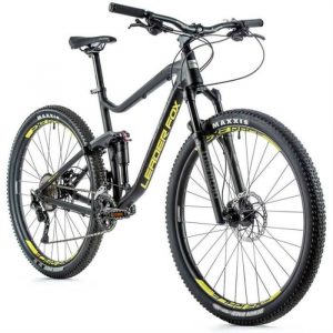 Vélo électrique VTT musculaire tout suspendu Leader Fox Trion 2021 - noir mat/jaune - 178/185 cm