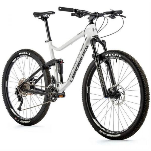 Vélo électrique VTT musculaire tout suspendu Leader Fox Trion 2022 - blanc/noir - 185 cm