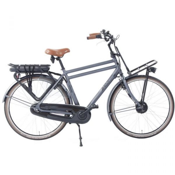 AMIGO Vélo transporteur électrique E-Strong T2 28 pouces 54 cm Homme 3SP Rollerbrakes Gris mat