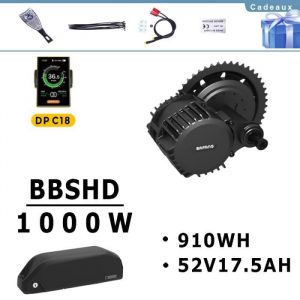 BAFANG BBSHD 1000W moteur Pédalier centrale Conversion kit pour VTT vélo électrique route de roulement 68mm avec 52v17,5ah Batterie