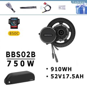 BAFANG moteur bafang BBS02B 750w 52V Pédalier moteur d'entraînement vélo électrique moteur ebike kit de conversion avec batterie