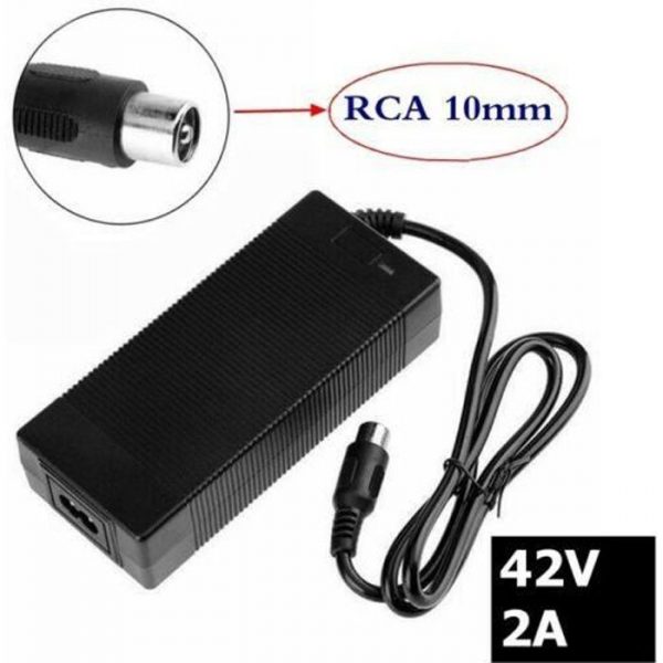 Chargeur 36V de vélo électrique Scooter RCA 10mm sortie de port 42V 2A pour batterie Li-ion 10S