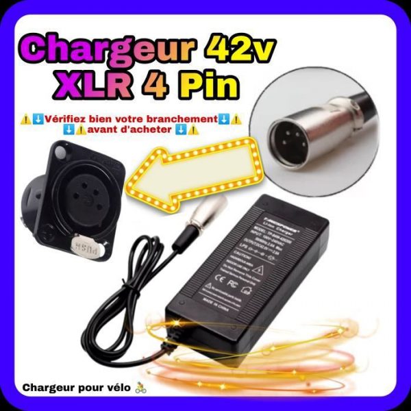 Chargeur vélo électrique 29,4v pour batterie 24v branchement XLR [4] BROCHES Chargeur de batterie de vélo rond