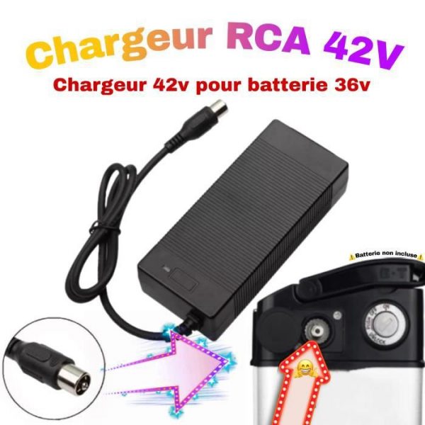 Chargeur vélo électrique 42v pour batterie 36v branchement RCA Chargeur de batterie de vélo(vérifiez votre voltage et branchement)