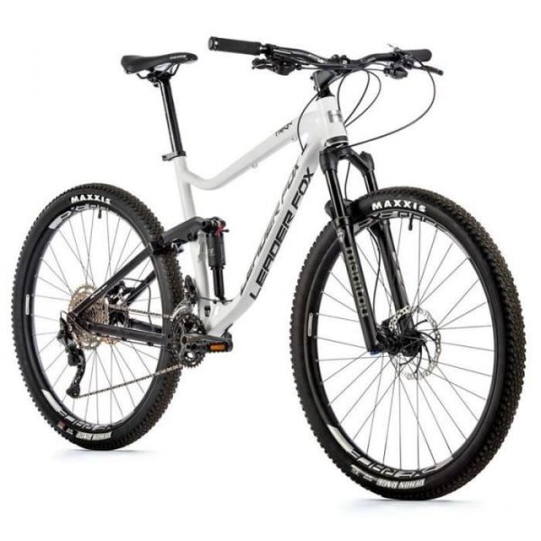 Vélo électrique VTT musculaire tout suspendu Leader Fox Trion 2021 - blanc/noir - 178/185 cm