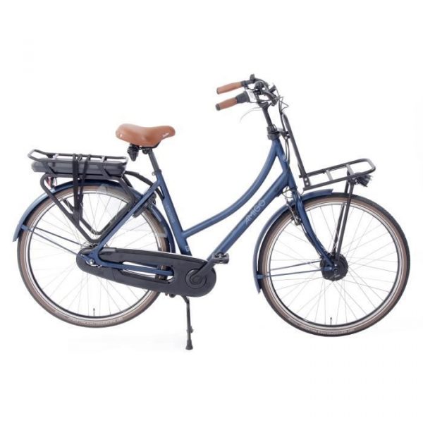 AMIGO Vélo transporteur électrique E-Strong T2 28 pouces 53 cm Femme 3SP Rollerbrakes Bleu marine