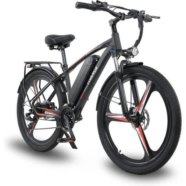 FICYACTO Vélo électrique RX60 26'' Adulte 21 vitesses - Frein hydraulique à huile - 1.95 Pneus fins-48V12.8AH- 800W - Noir
