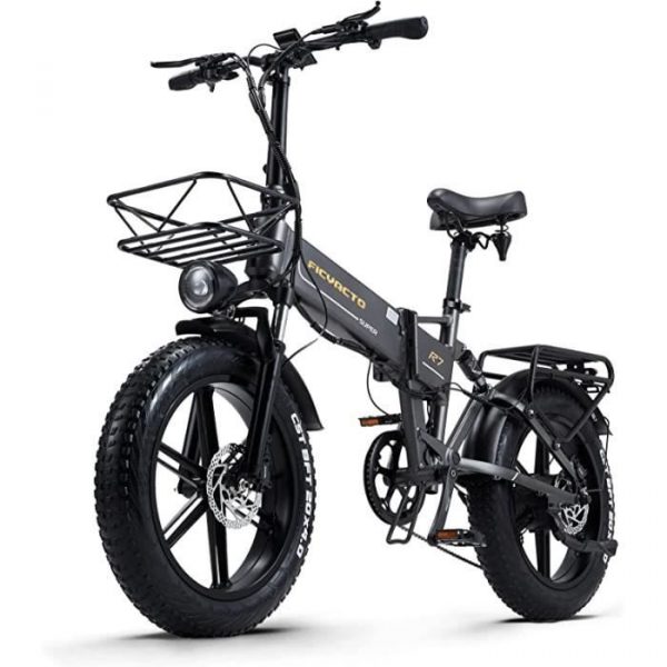 FICYACTO Vélo électrique classique R7- 20''Ebike avec moteur 800W- Shimano 8 vitesses 45KM-H- batterie Amovible 48V-16Ah - Gris