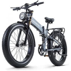 FICYACTO Vélo électrique pliable 26'' VAE Ville, 1000W Shimano 8 Vitesses,Freins à patins,Autonomie 60 km,Cadre aluminium-Gris
