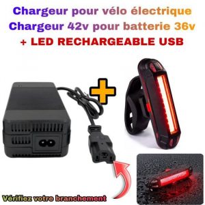 Chargeur de vélo électrique 42v pour batterie 36v Chargeur vélo IEC ( voir branchement photo)