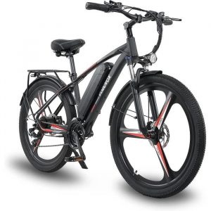 FICYACTO Vélo électrique RX60 26'' Adulte 21 vitesses - Frein hydraulique à huile - 1.95 Pneus fins-48V12.8AH- 800W - Noir